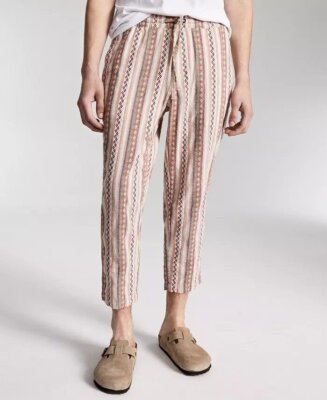 SUN + STONE Men's Walworth Geo-Stripe Cropped Drawstring Pants