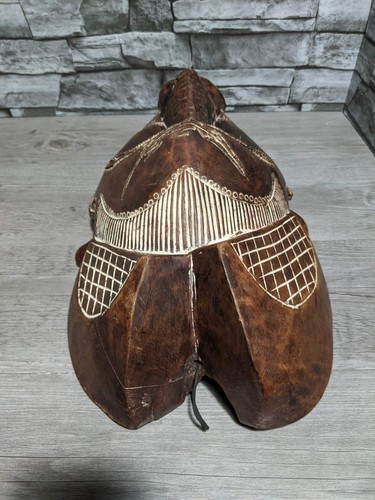 Large Vintage 18.5" x 9.5" Hand Carved Wood Tribal Wall Decor Mask Art Carving - 第 5/8 張圖片