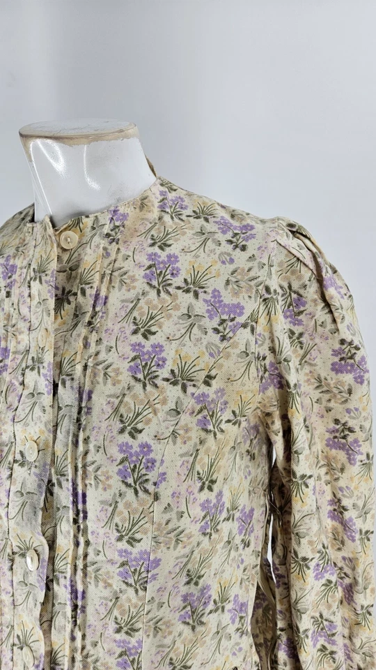 Vestido para mujer Laura Ashley 8 vintage floral lila algodón plisado Prarie Cottage Foto 4 de 4