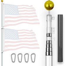 G128 25Ft Telescoping Aluminum Silver Flagpol...