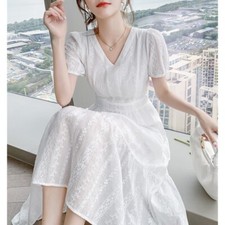 2023 Summer Embroidered Long Dress French Style V-Neck Slim Dress for Women