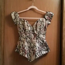 Metallic Foil Alyce Designs Off Shoulder Top Blouse Prom Party Dance Stage