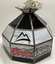 Vintage Coors LightBeer Faux Stained-Glass Hanging Light Lamp Sign Tiffany Style