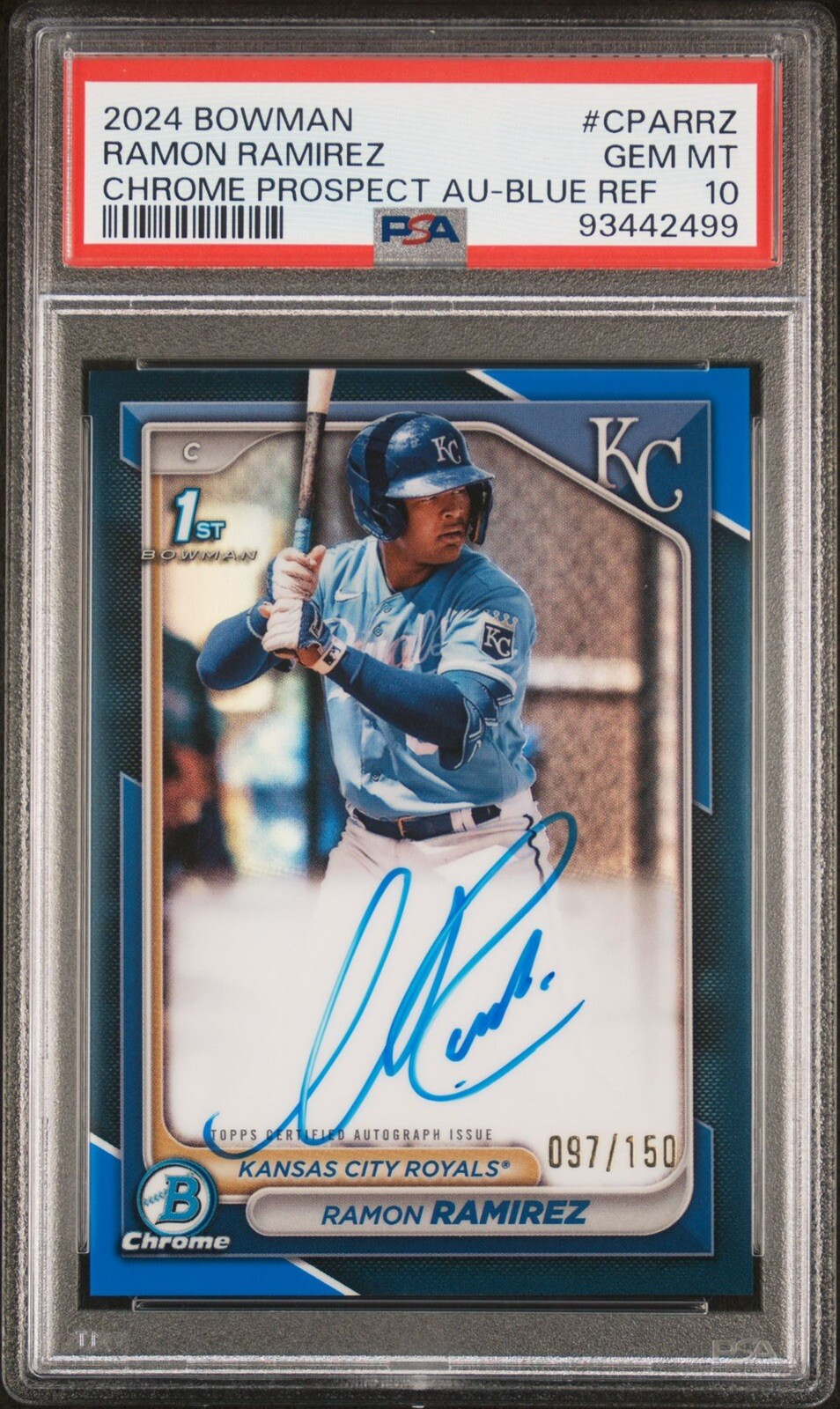 RAMON RAMIREZ 2024 BOWMAN CHROME 1ST TRUE BLUE REFRACTOR AUTO /150 PSA 10