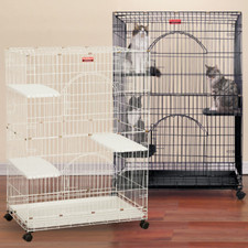 Foldable Cat Cages Durable Secure Wire Crate Two Doors Three Plastic Perches