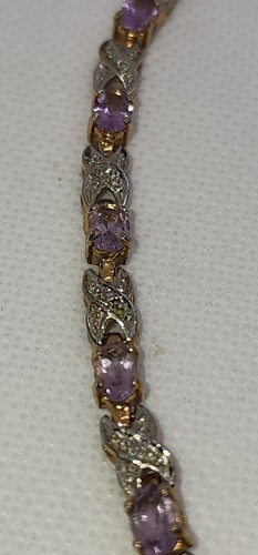 925 STERLING SILVER VERMEIL MORGANITE AND DIAMONDS BRACELET SIZE 7.25 IN - Picture 3 of 5