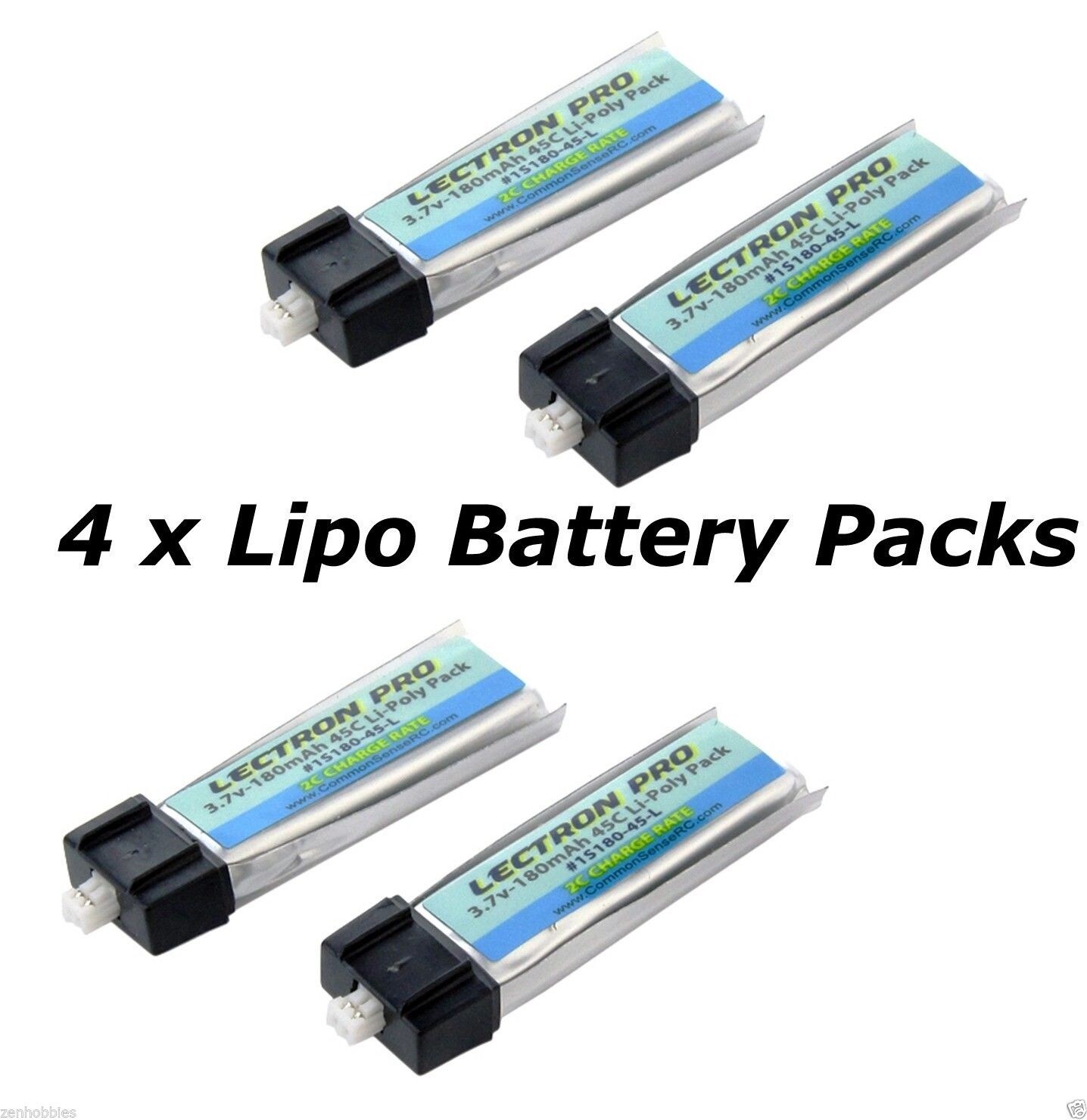 Lectron 4 packs of 180mAh 1S 3.7V 45C LiPo Battery BLADE NCP