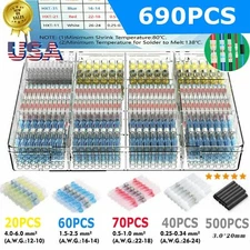 690PCS Solder Sleeve Seal Heat Shrink Butt Wire Connectors Terminals Waterproof