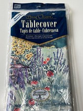 Vintage 90s Impressionist Plastic Tablecloth 54" x 108" Made in USA Garden Suite