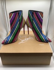 Christian Louboutin So Kate Stripy Glitter Rainbow 100MM Boots NWB 37.5 