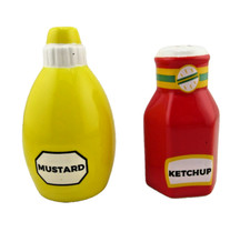 Ketchup  Mustard Salt  Pepper Shakers, Vintage Retro Ceramic, Condiment Spice