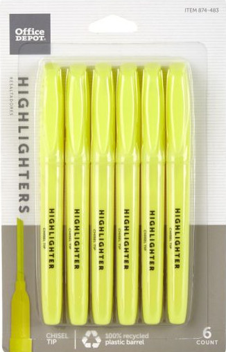 Office Depot Brand 100% Recycled Chisel Tip Highlighters, Ye