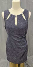 Eliza J Gray Glitter Knit Cocktail Sheath Dress Sparkle Jeweled Collar Size 10