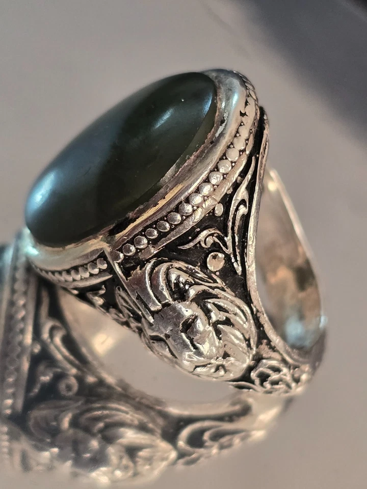 Anillo natural grande completo hecho a mano manzana yemení ágata aqeeq piedra león Foto 3 de 4