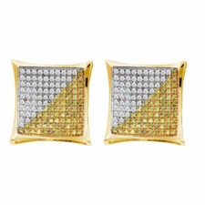 10k Yellow Gold Treated Diamond Square Kite Cluster Screwback Earrings