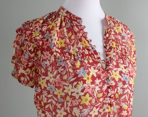 POLO RALPH LAUREN NWT $148 Sheer Floral Pleated Tiered Ruffle Top Size Medium - Picture 3 of 6
