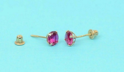 14k Yellow Gold 6mm Round Cubic Zirconia Birthstone Stud Screw Back Earrings - Picture 9 of 15