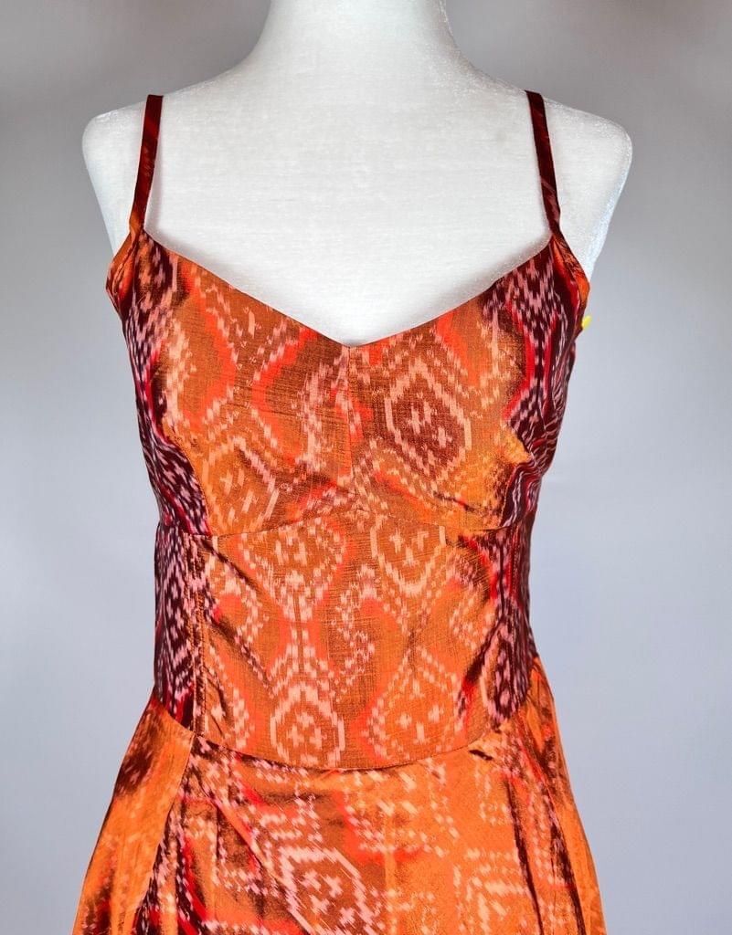 banana republic orange silk dress BANANA REPUBLIC 100% ORANGE SILK DEEP V-NECK