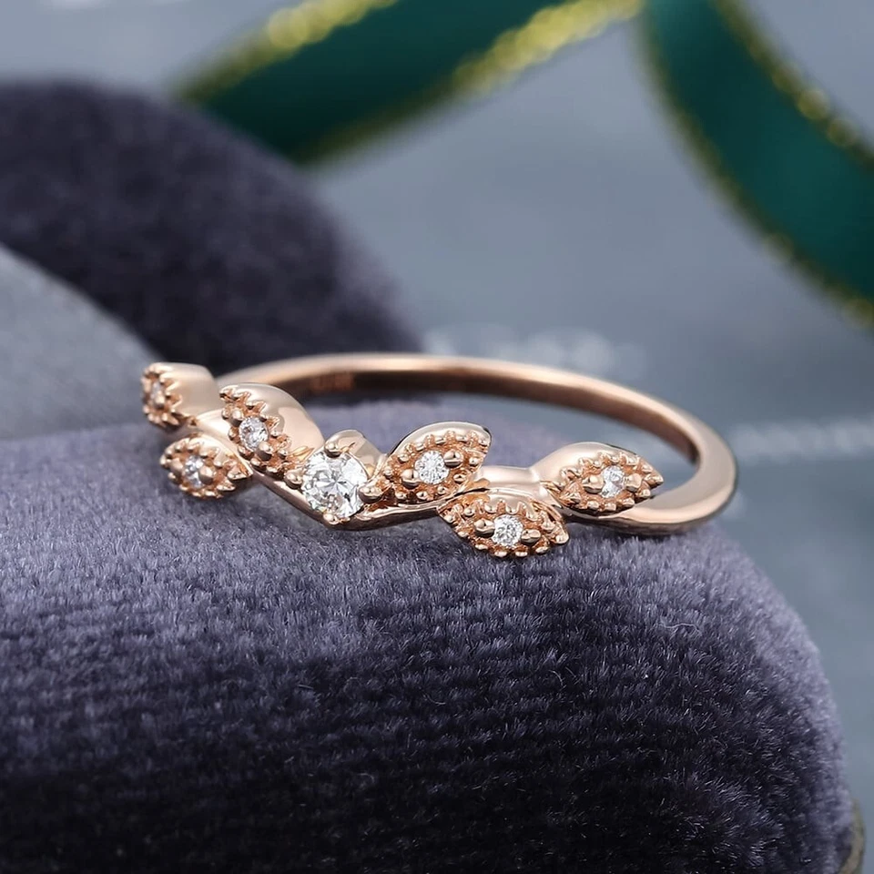Zircon Floral Rose Gold Silver 925 Curved Band Wedding Engagement Bridal Ring. - Image 3 of 4