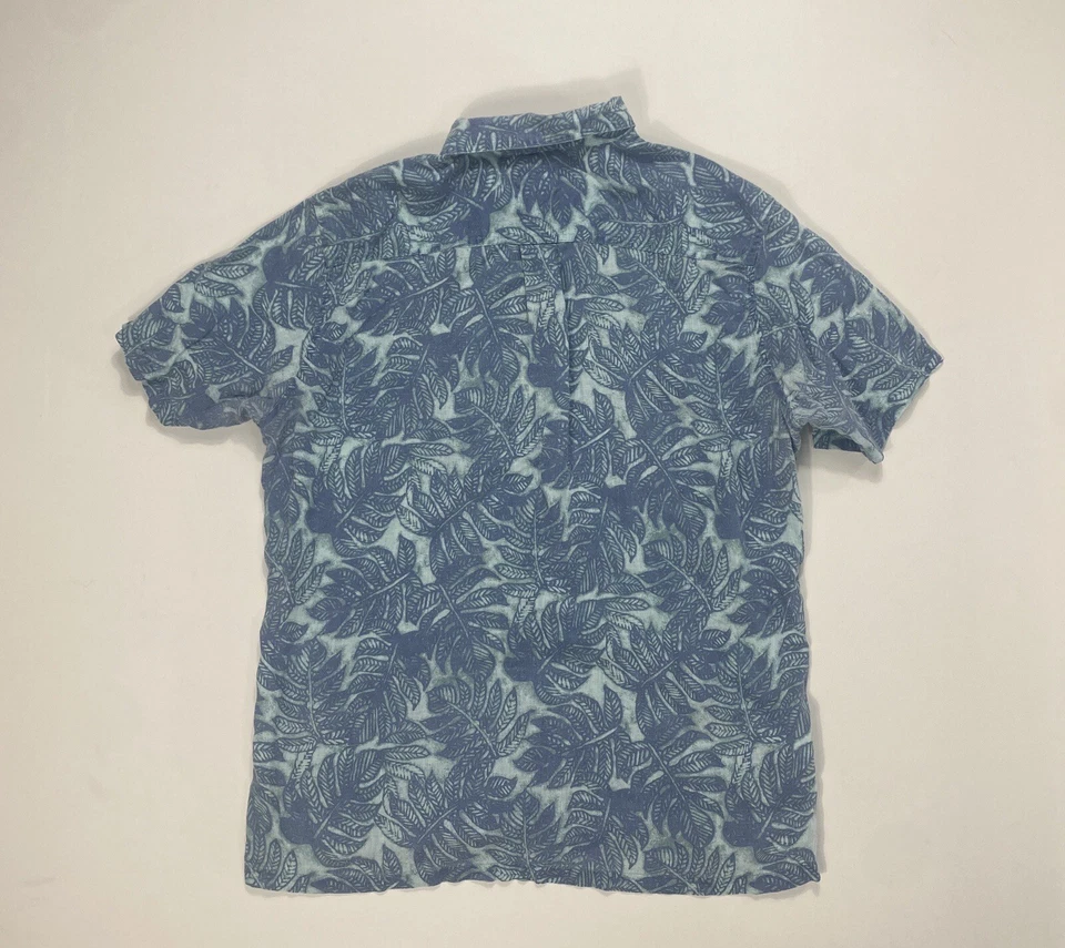 Eddie Bauer Calce Clásico Hawaiano Para Hombres Grande Azul Floral Lino Aloha Playa Moderno Foto 2 de 4