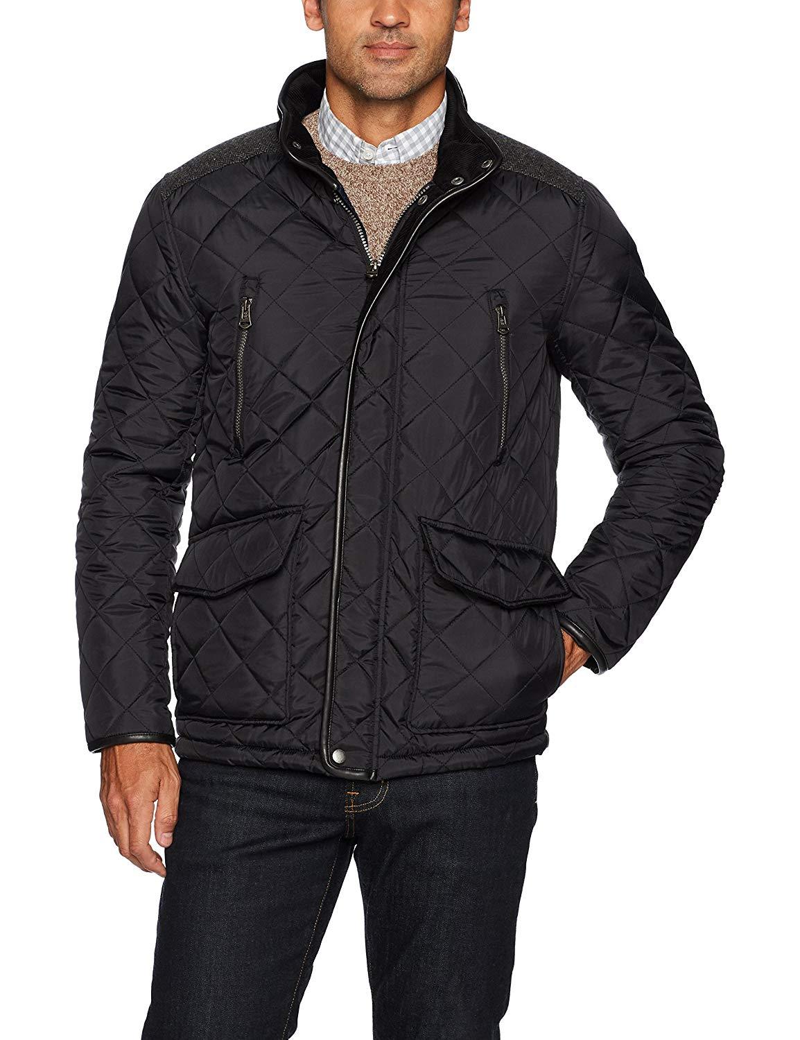 New COLE HAAN Herringbone Yoke Diamond Quilted Jacket/Barn/Car Coat