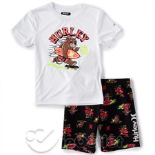 NWT Hurley Boys Kids Shorts Shirt Trunks Surf Skate Bear UPF 50 2 Piece Set