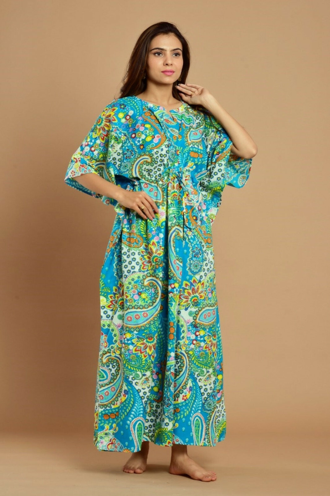 Indian Cotton Kaftan Maxi Dress Long Summer Caftan Women Beach Bikini