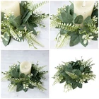 Green Candle Ring Wreath With Faux Leaves Spring Greenery Garland Pillar Holder
