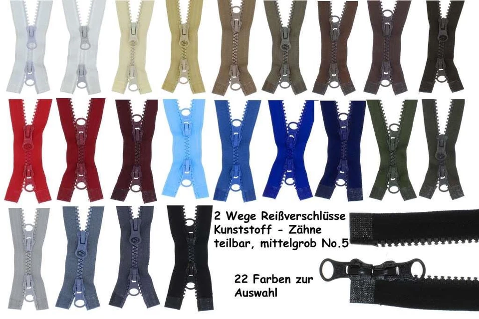 FIM 2 Wege Reißverschluss 2PZ Kunststoff Zähne teilbar 5mm Zweiwege Reissverschlüsse