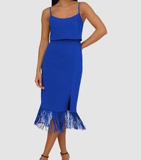 Aidan by Adrianna Papell Women's Blue Fold Over Fringe Hem Sheath Dress Size 2