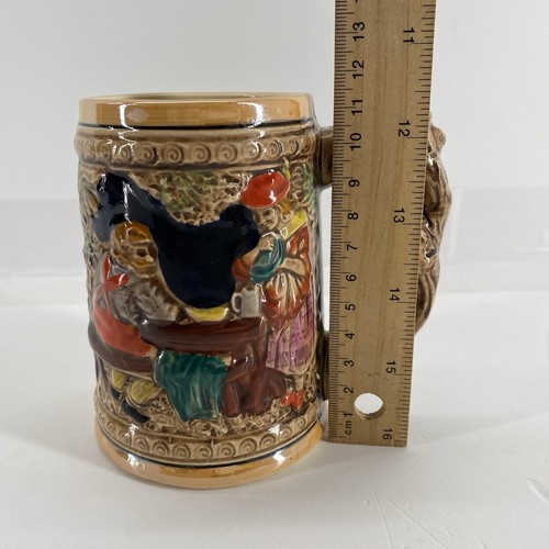 Vintage Ceramic Beer Mug Stein Embossed Man and Woman Scene Building Design 12cm - Picture 3 of 18