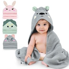 FIOBEE Hooded Baby Towels 100 Muslin Baby Bath Towels for Newborn with Animal D