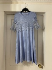 Andree By Unit T Shirt Dress Crochet Inset Blue Light Wash Soft Pockets Small