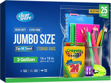 Large Storage Bags with Zipper Top - 3 Gallon Size, 16" X 18", Extra Large Plast