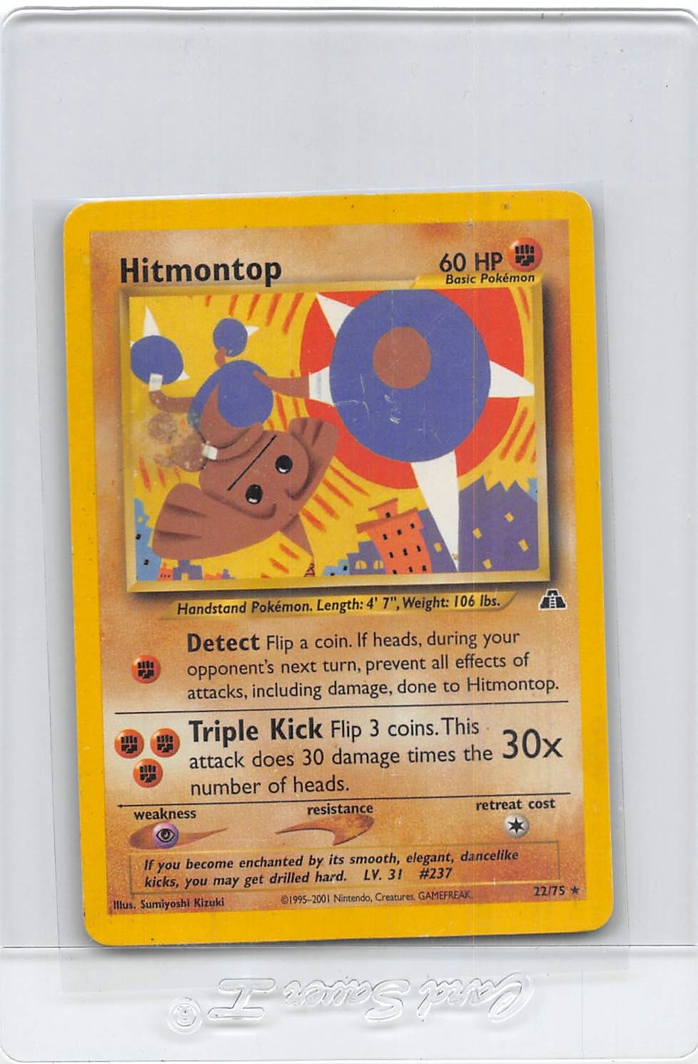 Hitmontop 22/75 UNLIMITED - Neo Discovery - VINTAGE WOTC POKEMON CARD - HP/DMG