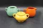 Vintage Bauer Pottery Creamer Sugar Bowl Lot of 3 Ringware Mixed Colors AS-IS