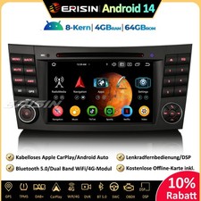 64GB Android 14 Autoradio GPS DAB+CarPlay DVD 4G Mercedes W211 W219 E/CLS Klasse