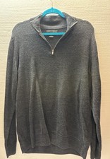 Christian Lacroix Men  s Large Charcoal Extra Fine Merino Wool 1/4 Zip Sweater