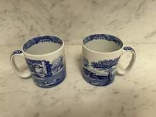 Pair Spode Blue And White Italian Coffee Tea Mugs Made in England Set of 2