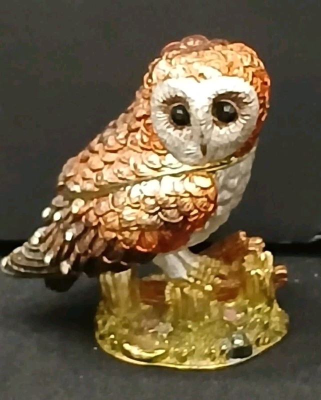 Bejeweled Hinged Barn Owl Trinket Box