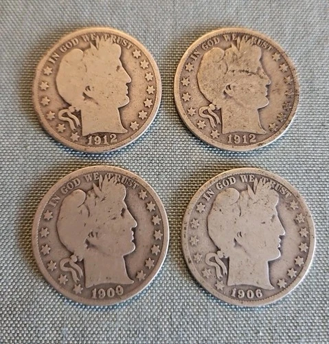 1900s Barber Half Dollars Lot Of 4, Circulated