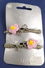 Vtg Y2K Pink Flower Hair Barrettes Pair Rare NOC 11-C