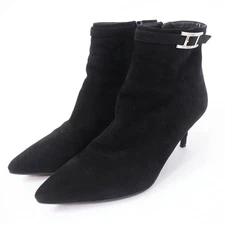 HERMES short boots Blanche Api Buckle black Suede leather Women 38