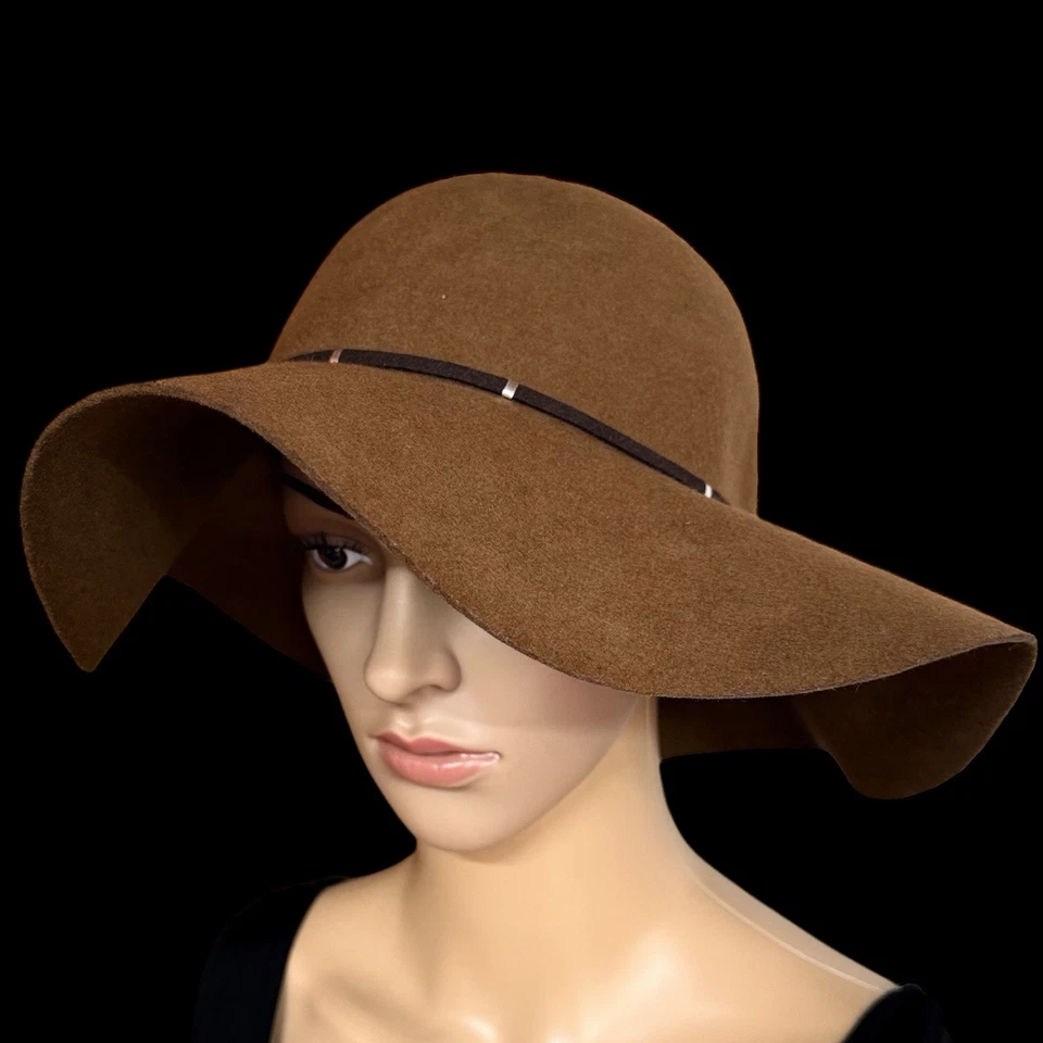 Nine West Womens Wool Trench Hat Felt Camel Brown Floppy Wide Brim Elegant - Image 2 of 4
