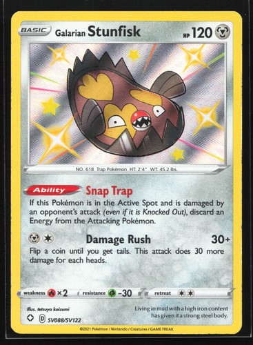 Galarian Stunfisk SV088 Shining Fates: Shiny Vault Shiny Holo Rare Pokemon Card