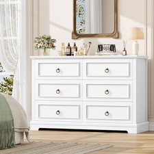 Chest of Drawers, 120cm Wide Dresser for Bedroom with 6 Drawers, White Sideboard
