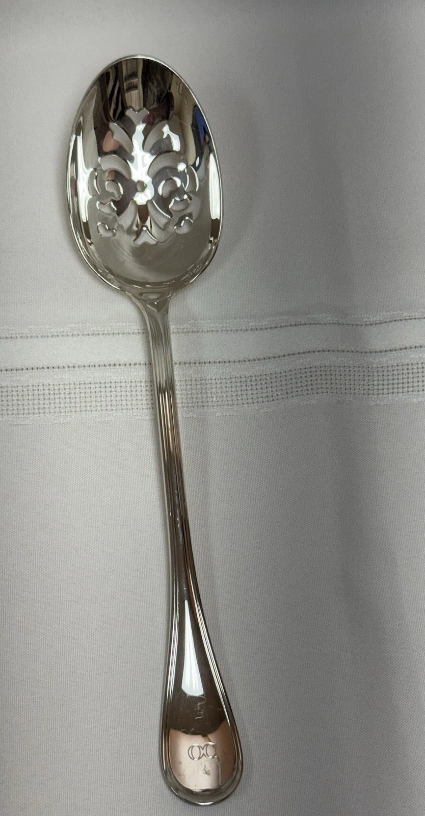 Retired Christofle Albi Silverplated Pierced Solid Serving Spoon