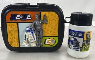 2002 Star Wars R2 D2 & C 3PO Plastic Lunch Box & Thermos