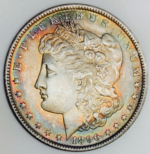 1896 P MORGAN STELLAR RAINBOW! SUPERB GEM BU+++++AMAZING PIECE! WOW NR #64426