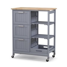 Rolling Kitchen Island Utility Storage Cart w/ 3 Storage Drawers Shelves Grey